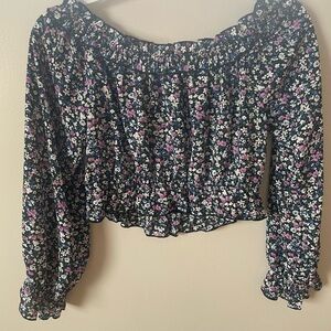 SHEIN Black and Pink Floral Blouse